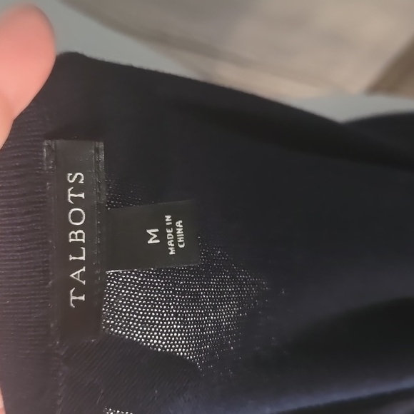 Talbots Navy Button Down Cardigan with Green Trim - Picture 7 of 8